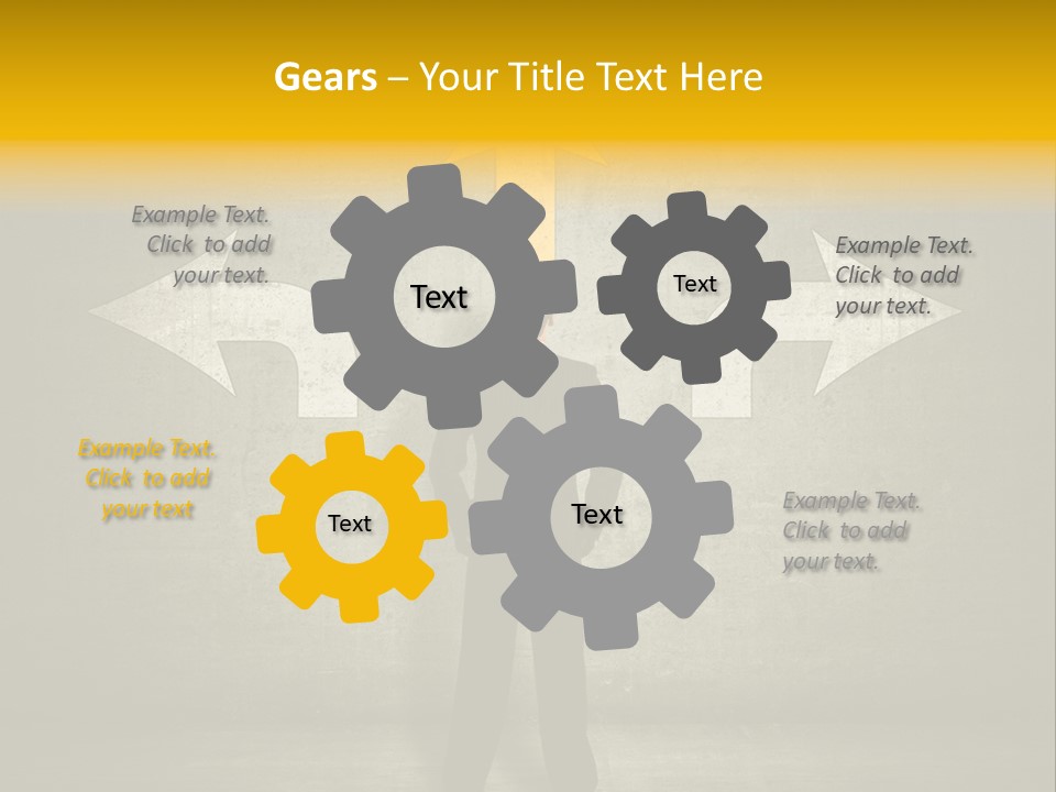 A Man Standing In Front Of A Wall With Arrows PowerPoint Template