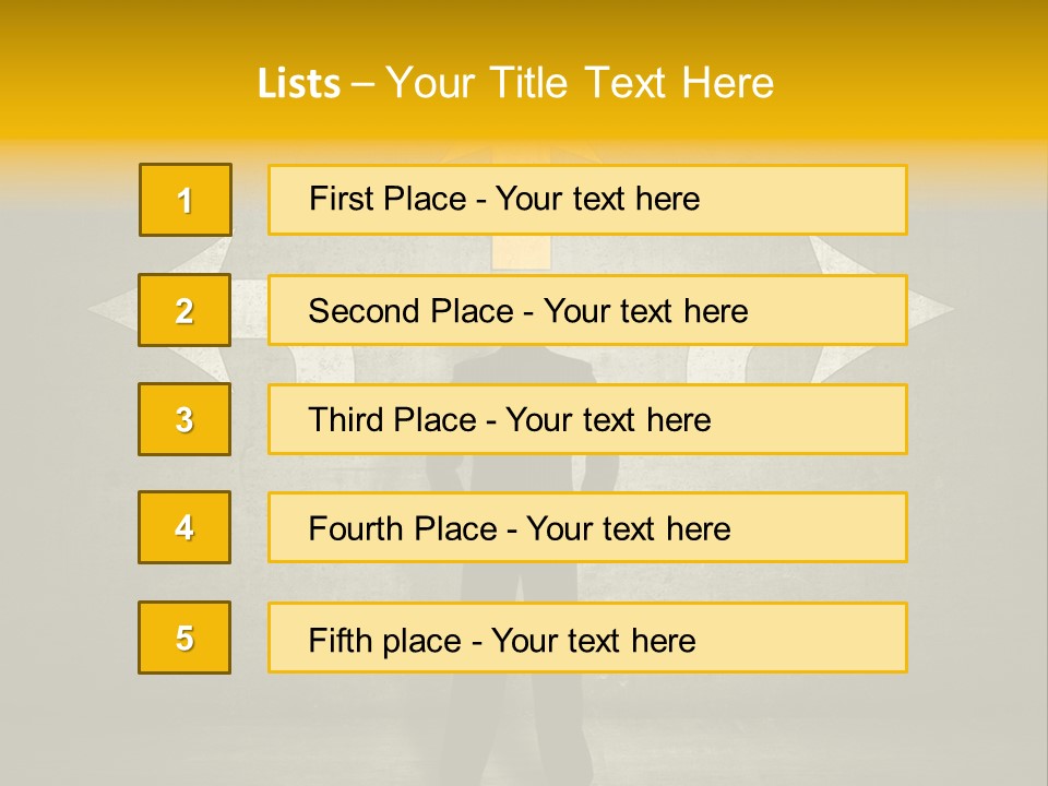 A Man Standing In Front Of A Wall With Arrows PowerPoint Template