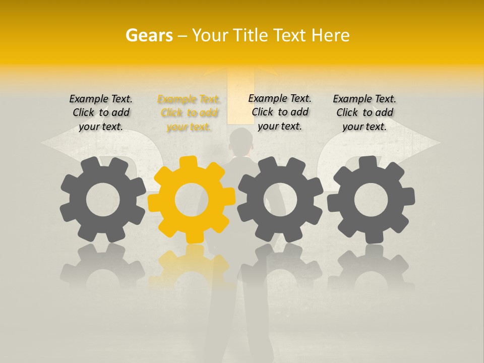 A Man Standing In Front Of A Wall With Arrows PowerPoint Template