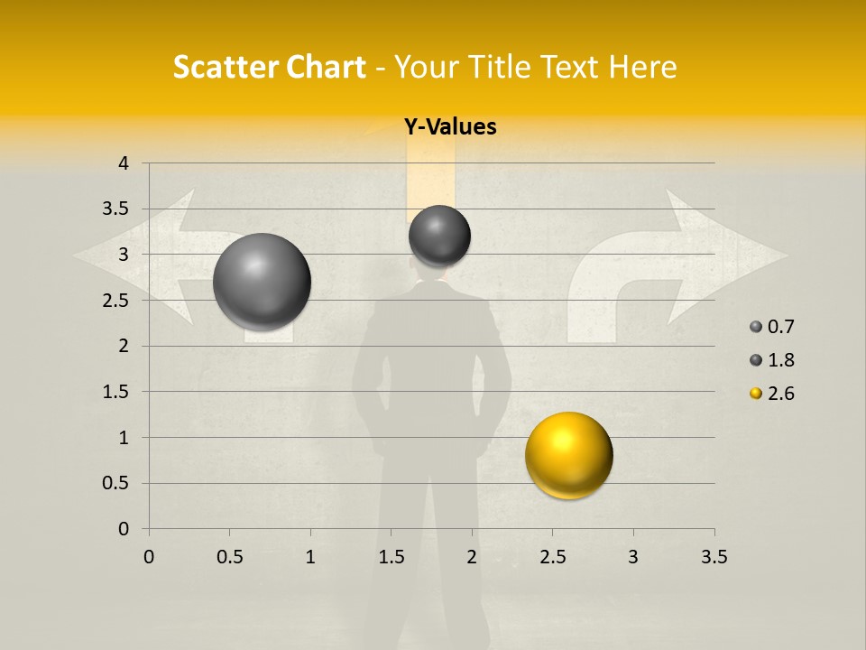 A Man Standing In Front Of A Wall With Arrows PowerPoint Template