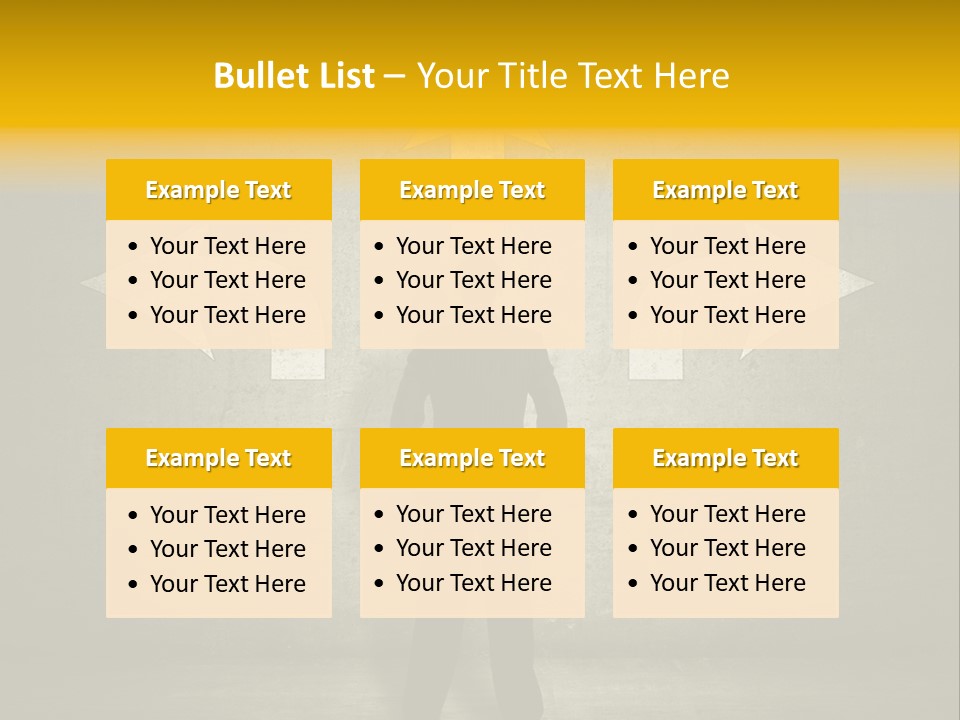 A Man Standing In Front Of A Wall With Arrows PowerPoint Template