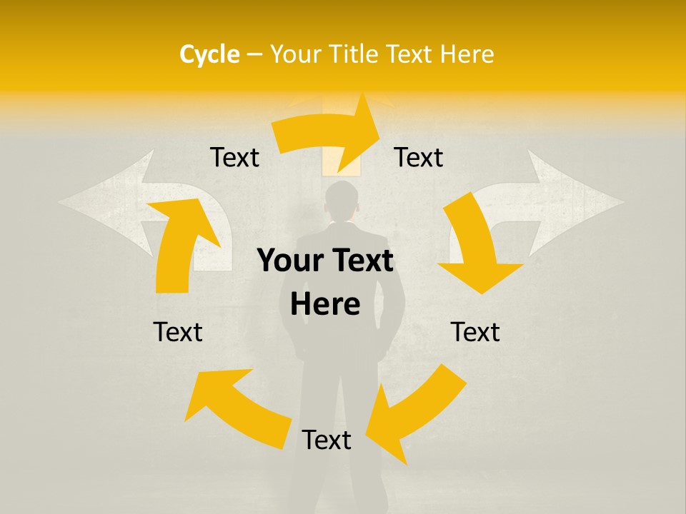 A Man Standing In Front Of A Wall With Arrows PowerPoint Template