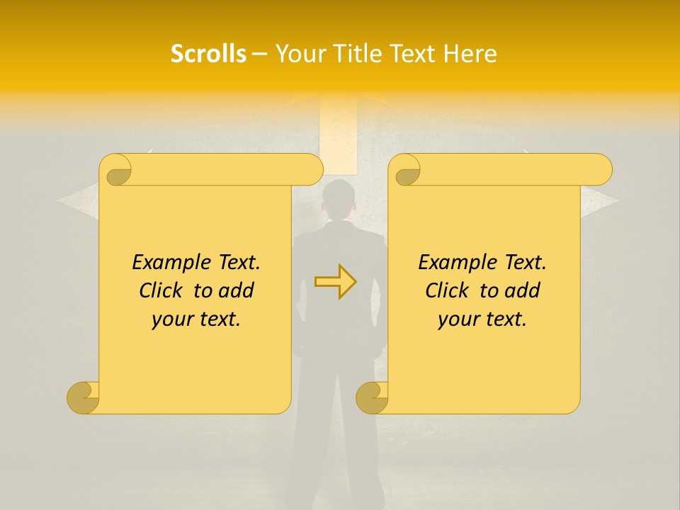 A Man Standing In Front Of A Wall With Arrows PowerPoint Template