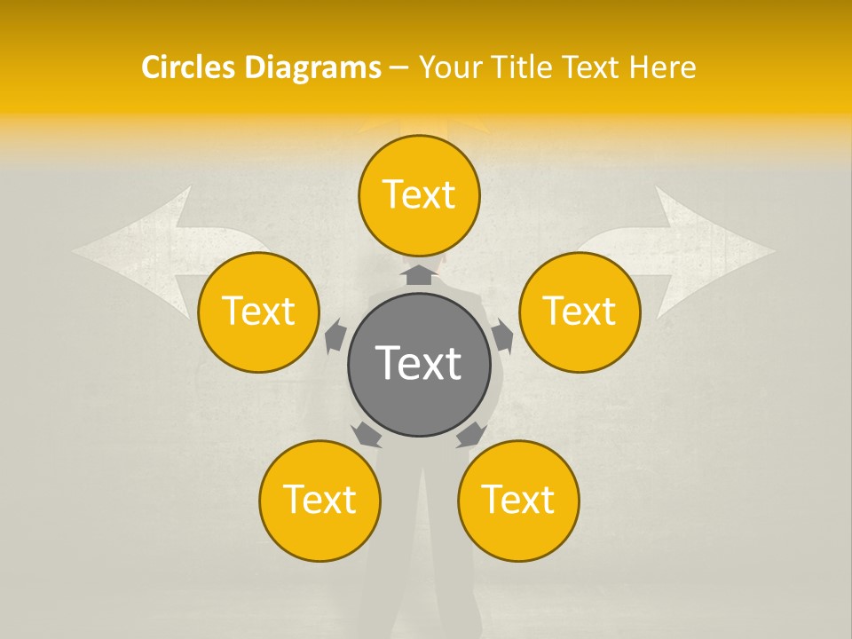 A Man Standing In Front Of A Wall With Arrows PowerPoint Template