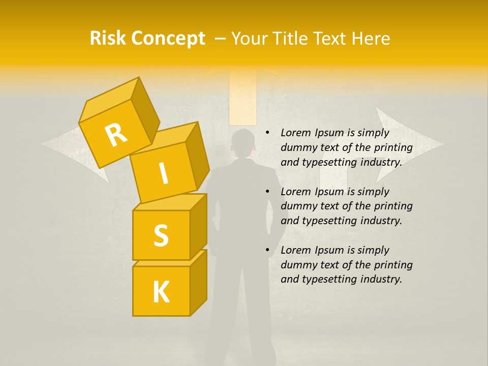 A Man Standing In Front Of A Wall With Arrows PowerPoint Template