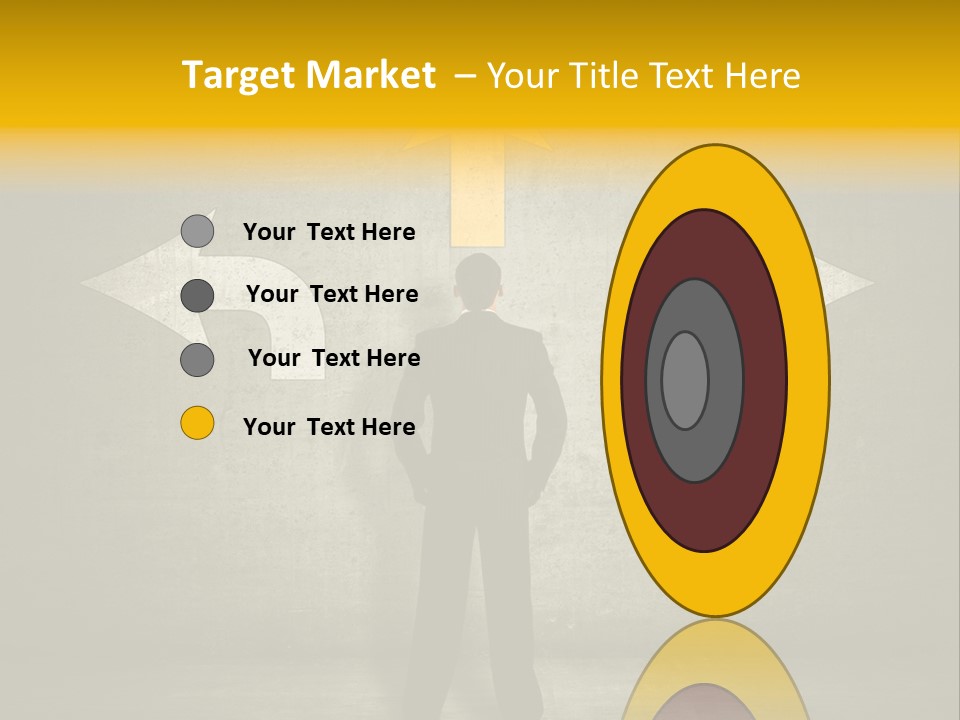 A Man Standing In Front Of A Wall With Arrows PowerPoint Template