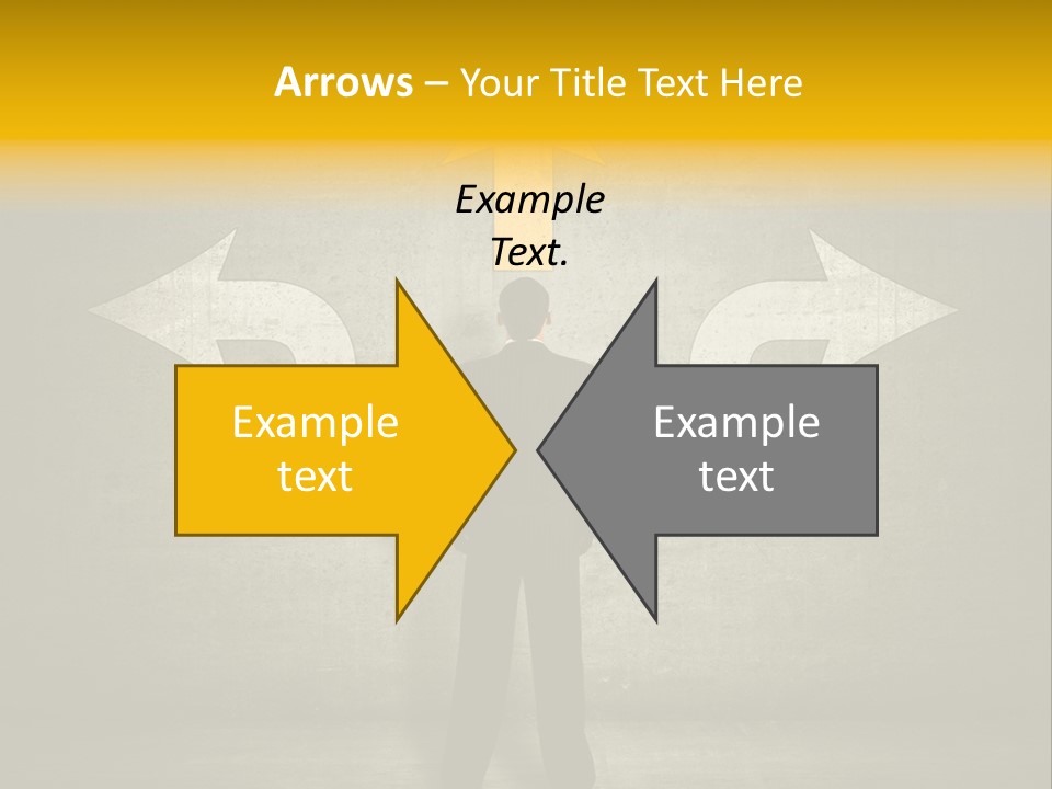 A Man Standing In Front Of A Wall With Arrows PowerPoint Template