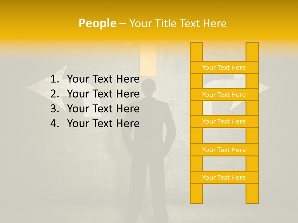 A Man Standing In Front Of A Wall With Arrows PowerPoint Template