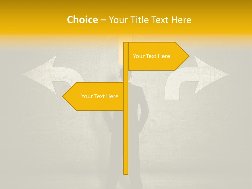 A Man Standing In Front Of A Wall With Arrows PowerPoint Template