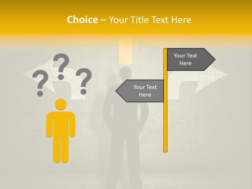 A Man Standing In Front Of A Wall With Arrows PowerPoint Template