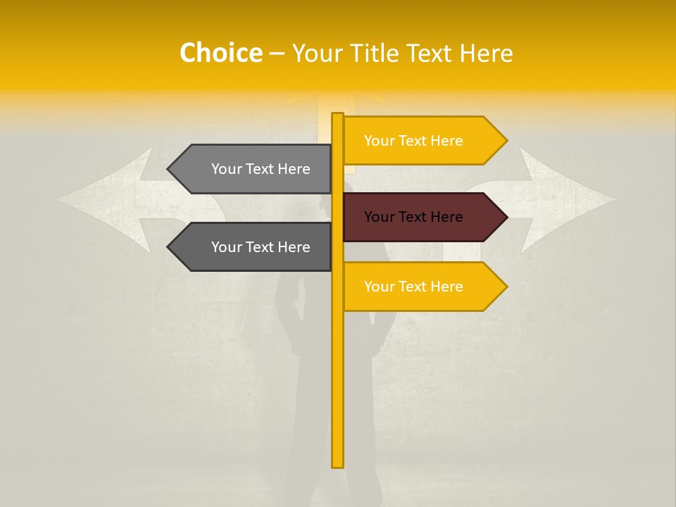 A Man Standing In Front Of A Wall With Arrows PowerPoint Template