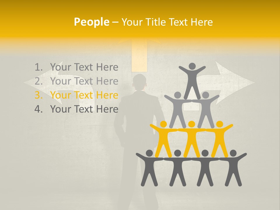 A Man Standing In Front Of A Wall With Arrows PowerPoint Template