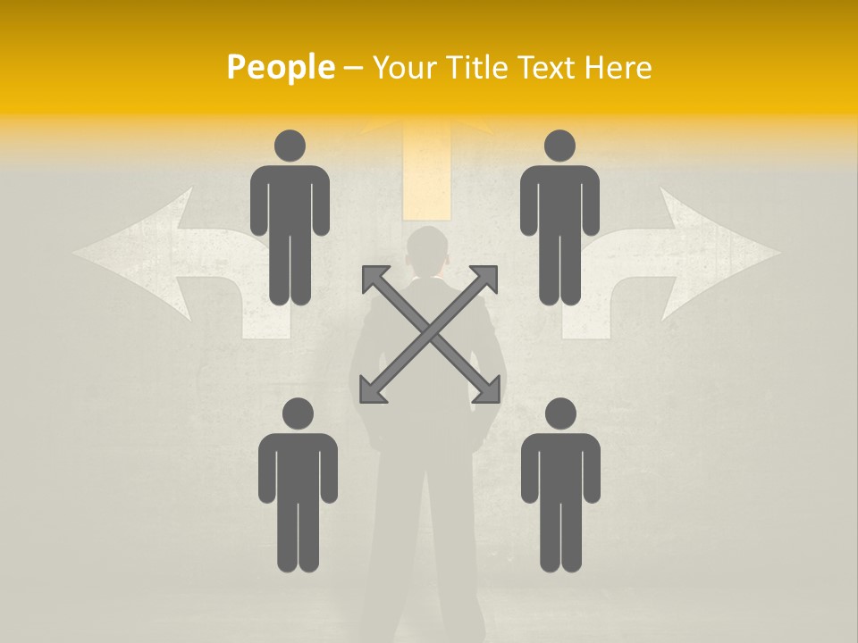 A Man Standing In Front Of A Wall With Arrows PowerPoint Template