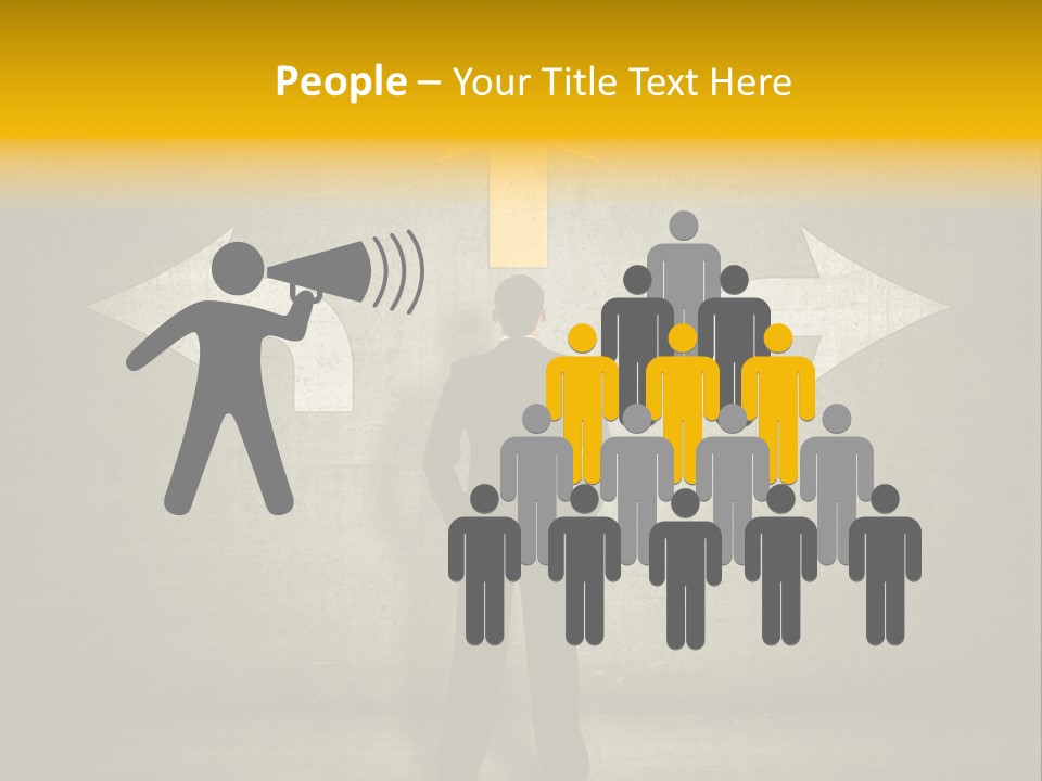 A Man Standing In Front Of A Wall With Arrows PowerPoint Template