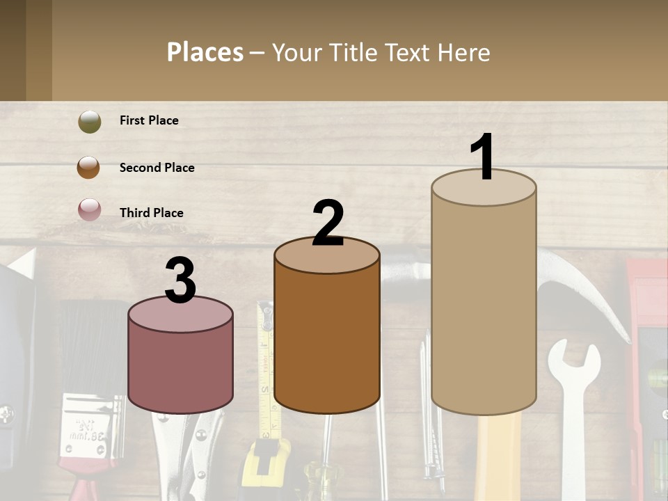 A Variety Of Tools On A Wooden Table PowerPoint Template