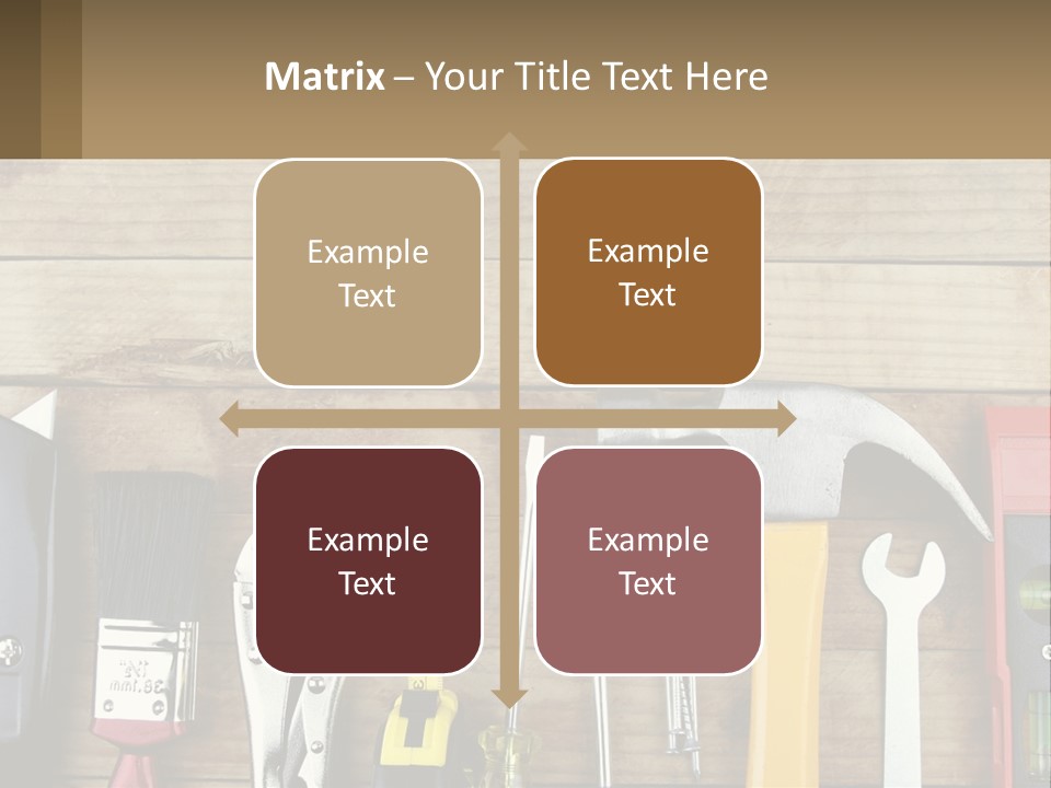 A Variety Of Tools On A Wooden Table PowerPoint Template