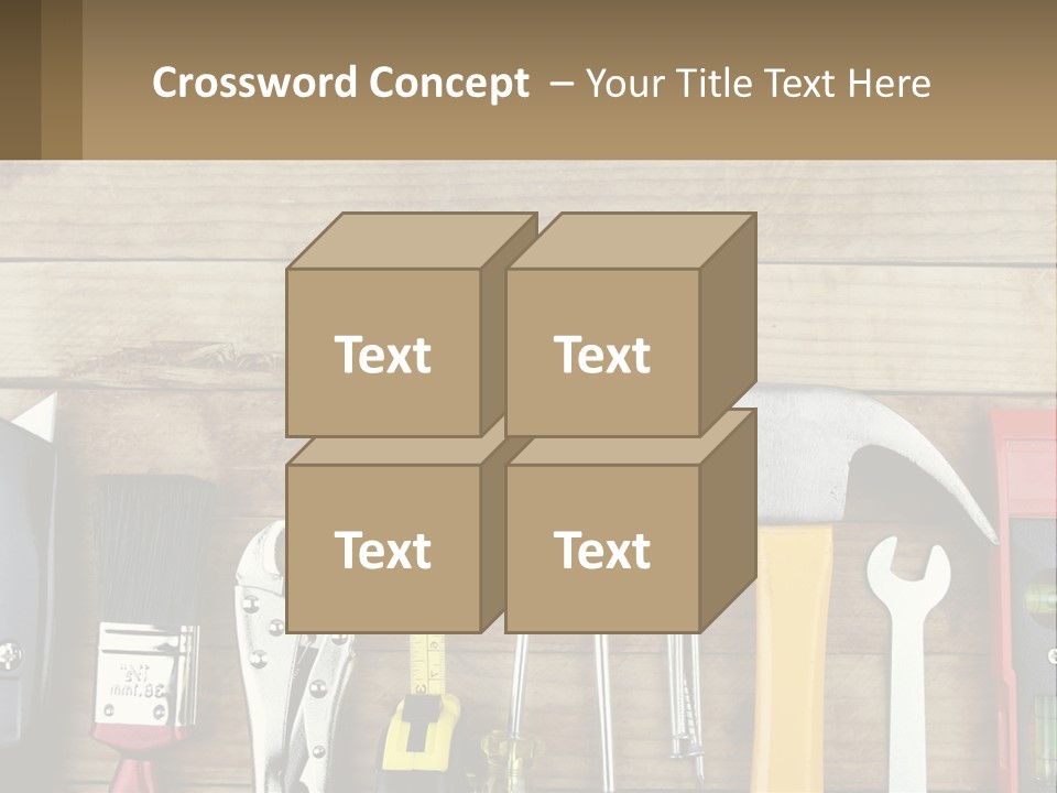 A Variety Of Tools On A Wooden Table PowerPoint Template