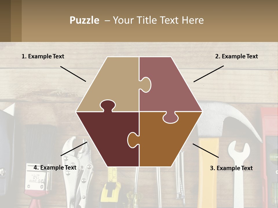 A Variety Of Tools On A Wooden Table PowerPoint Template