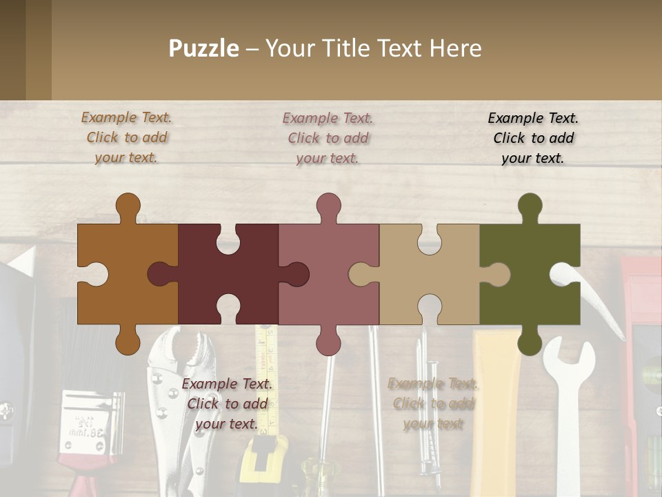 A Variety Of Tools On A Wooden Table PowerPoint Template