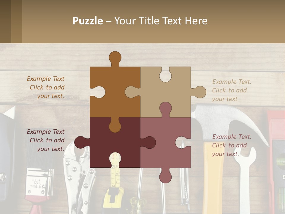A Variety Of Tools On A Wooden Table PowerPoint Template