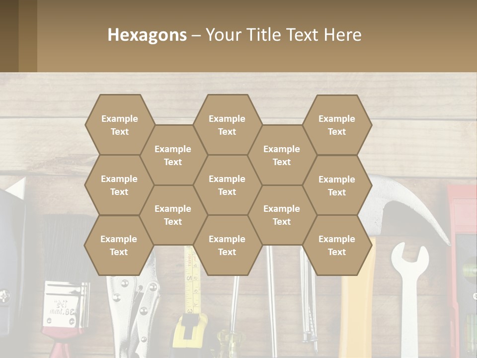 A Variety Of Tools On A Wooden Table PowerPoint Template