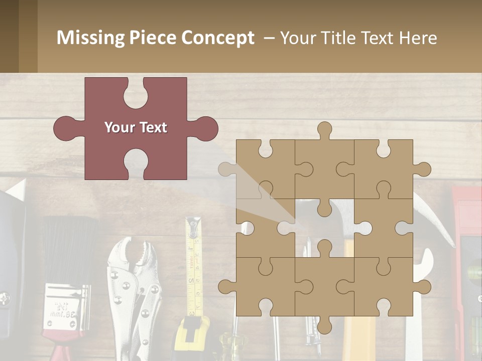 A Variety Of Tools On A Wooden Table PowerPoint Template