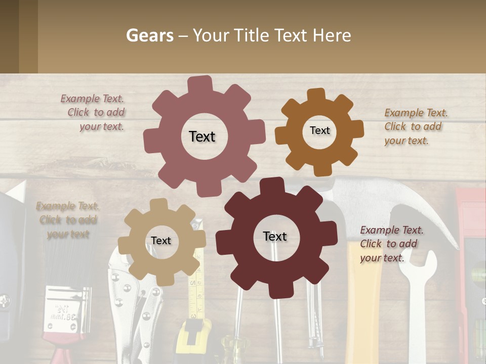 A Variety Of Tools On A Wooden Table PowerPoint Template