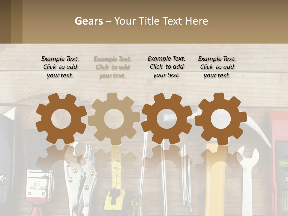 A Variety Of Tools On A Wooden Table PowerPoint Template