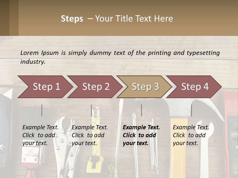 A Variety Of Tools On A Wooden Table PowerPoint Template