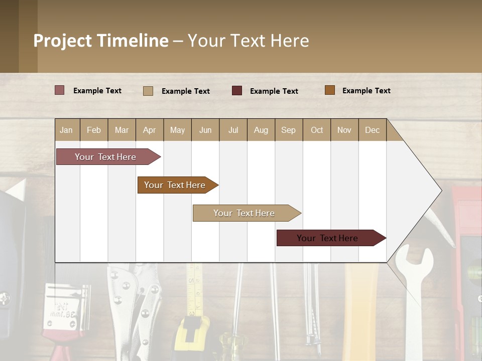 A Variety Of Tools On A Wooden Table PowerPoint Template