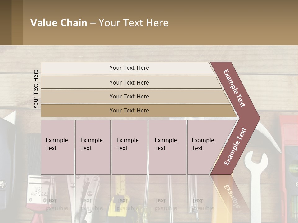A Variety Of Tools On A Wooden Table PowerPoint Template