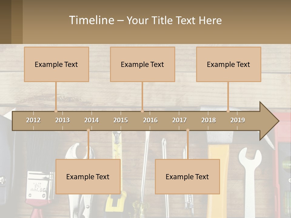 A Variety Of Tools On A Wooden Table PowerPoint Template