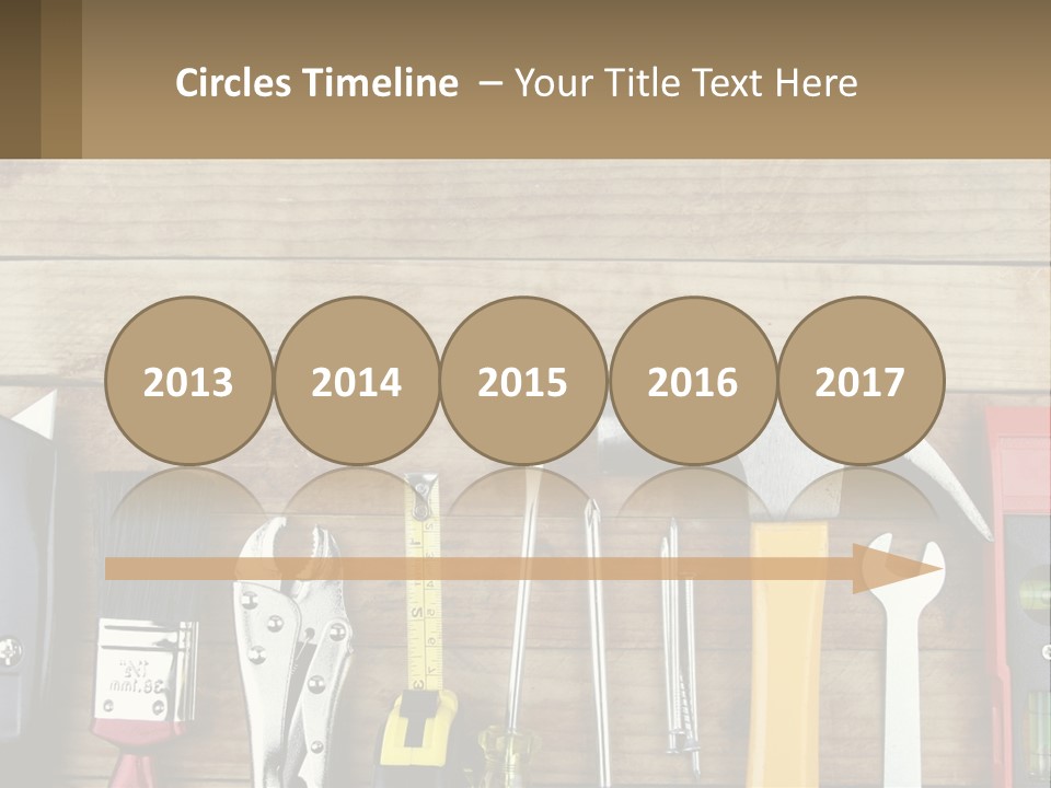 A Variety Of Tools On A Wooden Table PowerPoint Template