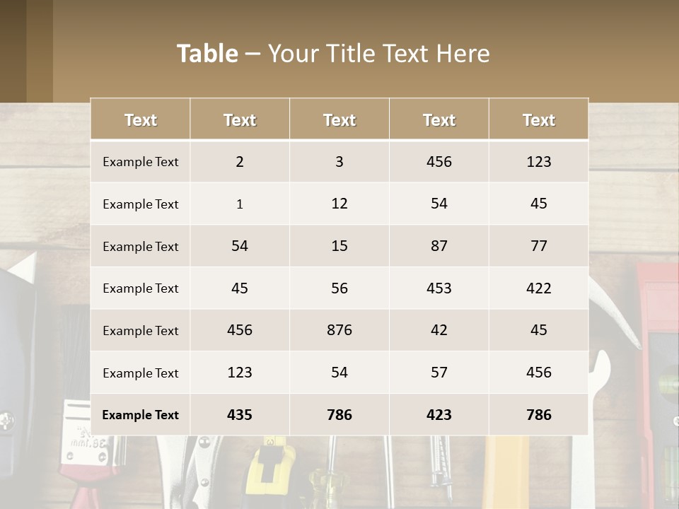A Variety Of Tools On A Wooden Table PowerPoint Template