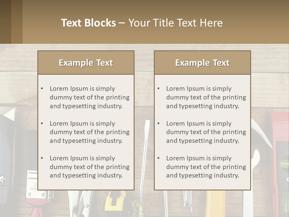A Variety Of Tools On A Wooden Table PowerPoint Template