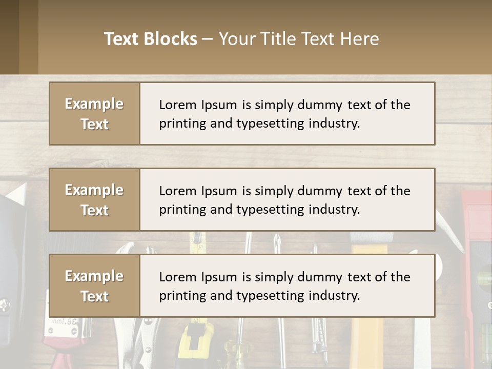 A Variety Of Tools On A Wooden Table PowerPoint Template