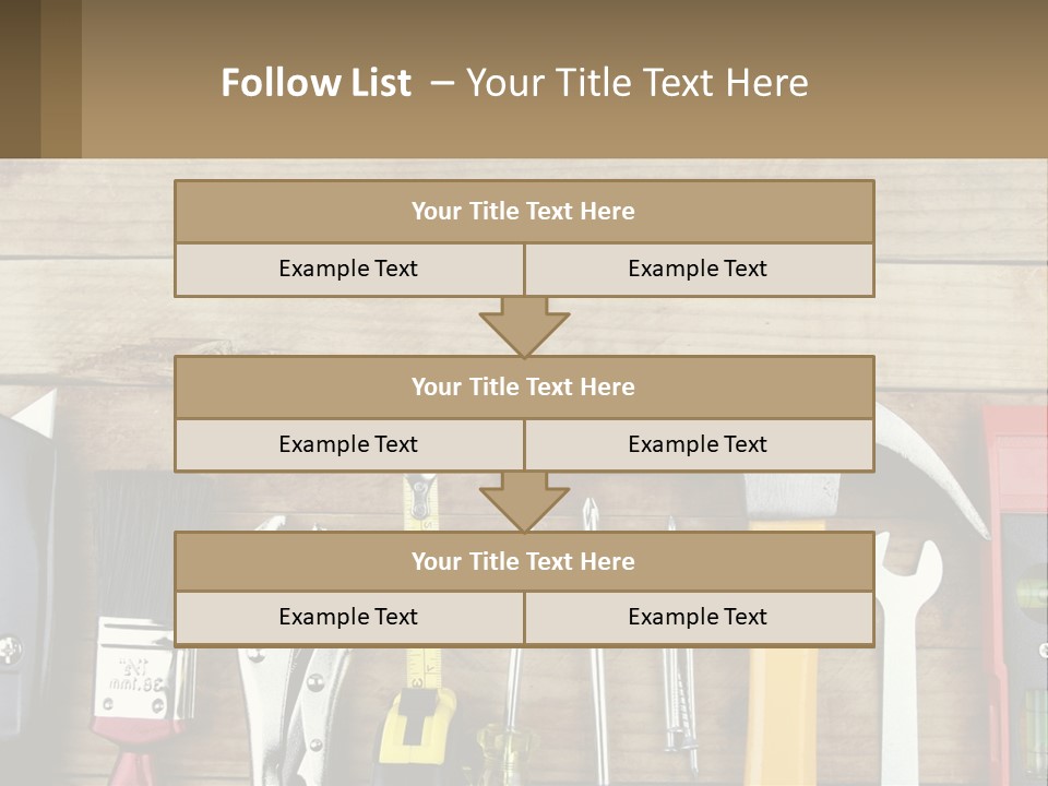 A Variety Of Tools On A Wooden Table PowerPoint Template