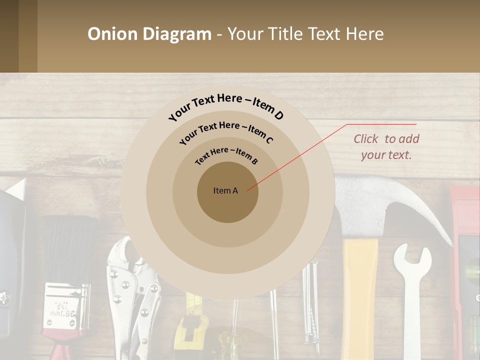 A Variety Of Tools On A Wooden Table PowerPoint Template