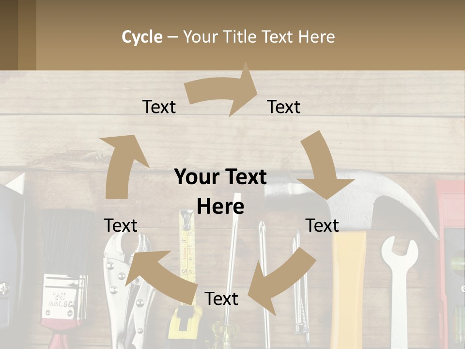A Variety Of Tools On A Wooden Table PowerPoint Template