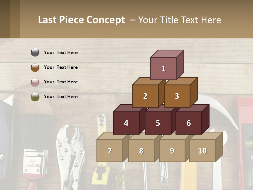 A Variety Of Tools On A Wooden Table PowerPoint Template