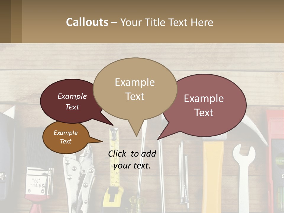 A Variety Of Tools On A Wooden Table PowerPoint Template