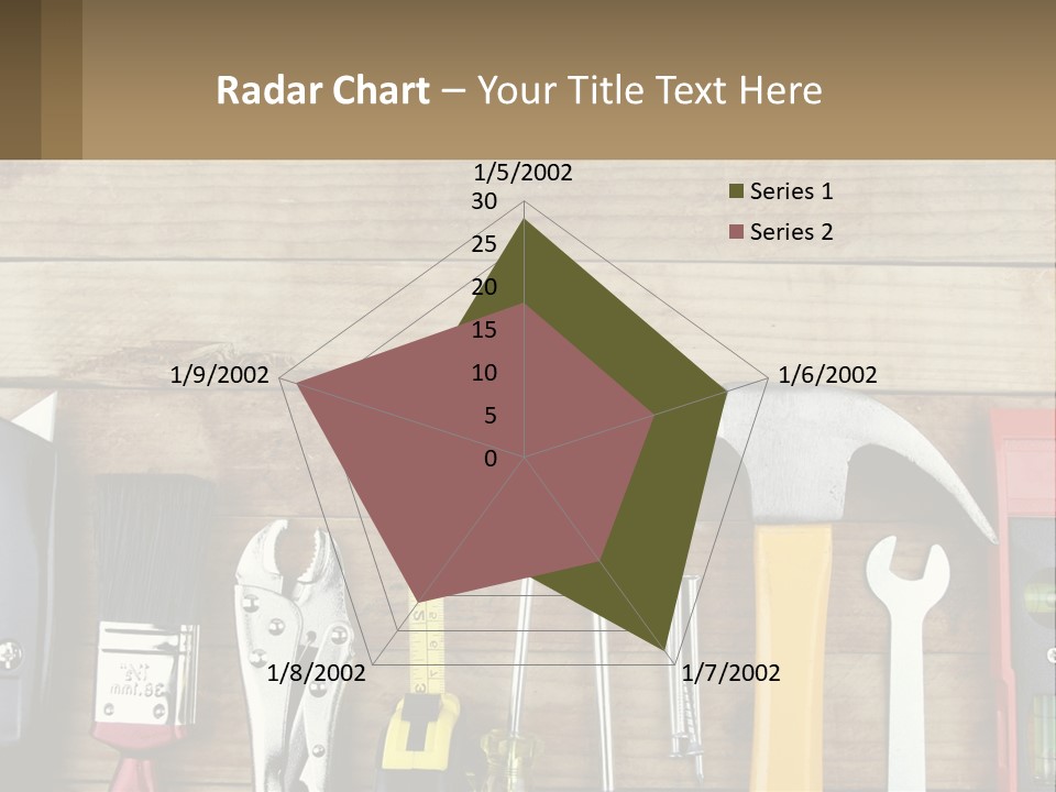 A Variety Of Tools On A Wooden Table PowerPoint Template