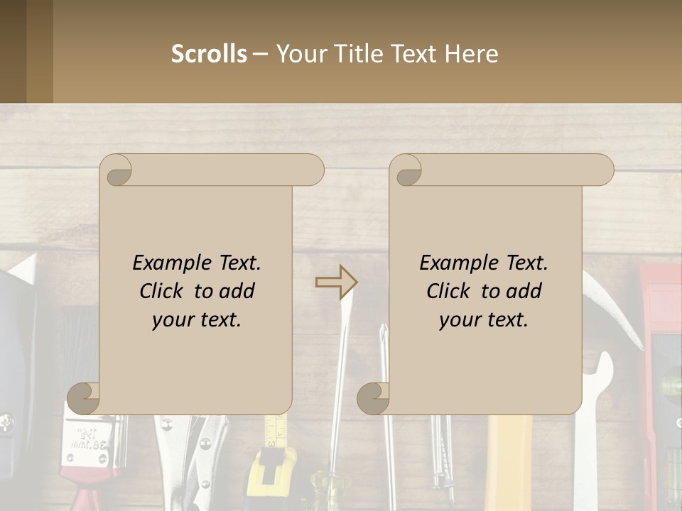 A Variety Of Tools On A Wooden Table PowerPoint Template