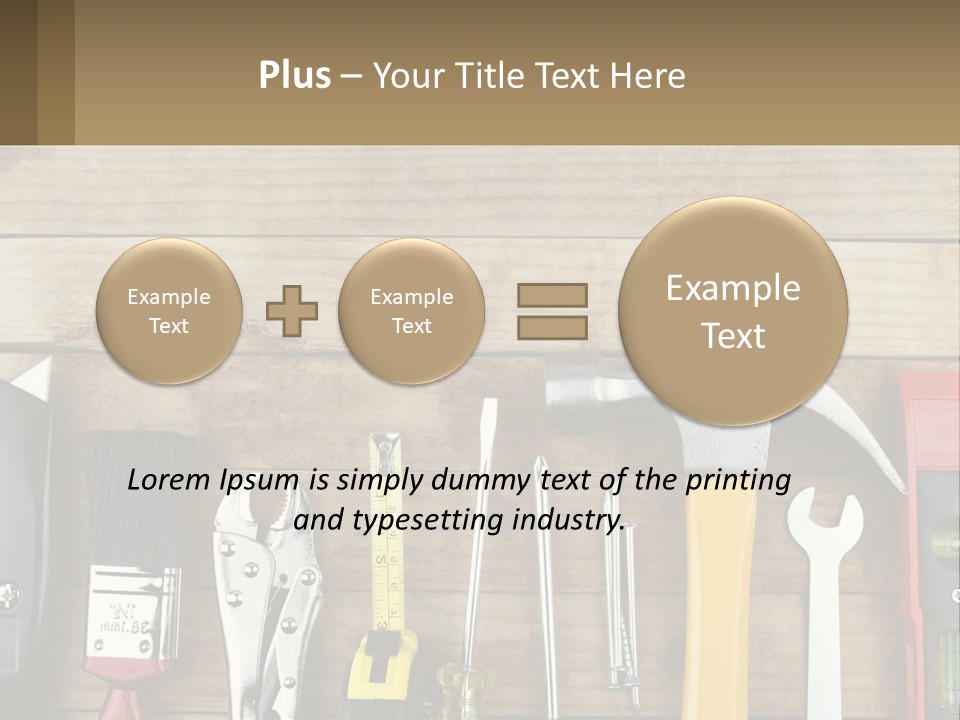 A Variety Of Tools On A Wooden Table PowerPoint Template