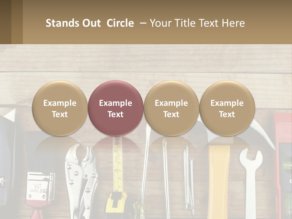 A Variety Of Tools On A Wooden Table PowerPoint Template