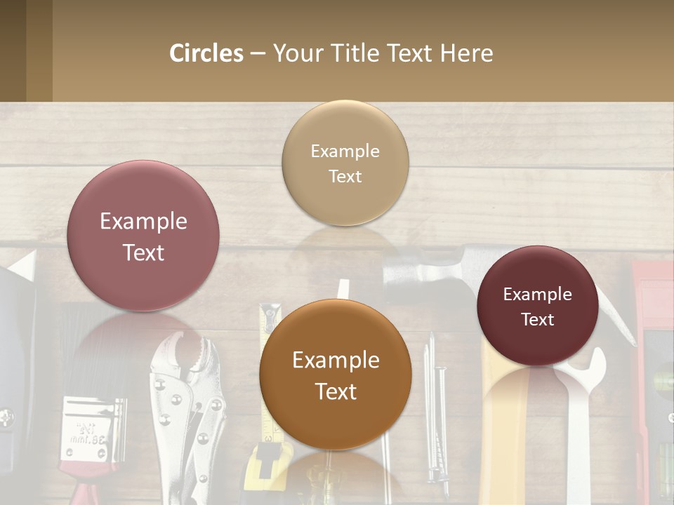 A Variety Of Tools On A Wooden Table PowerPoint Template