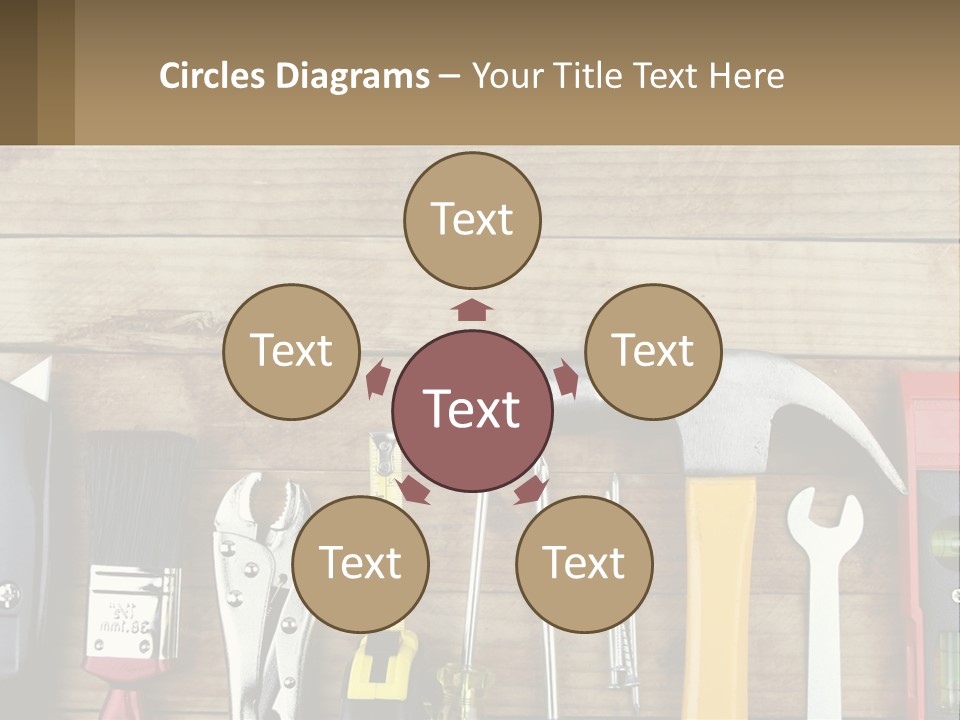 A Variety Of Tools On A Wooden Table PowerPoint Template
