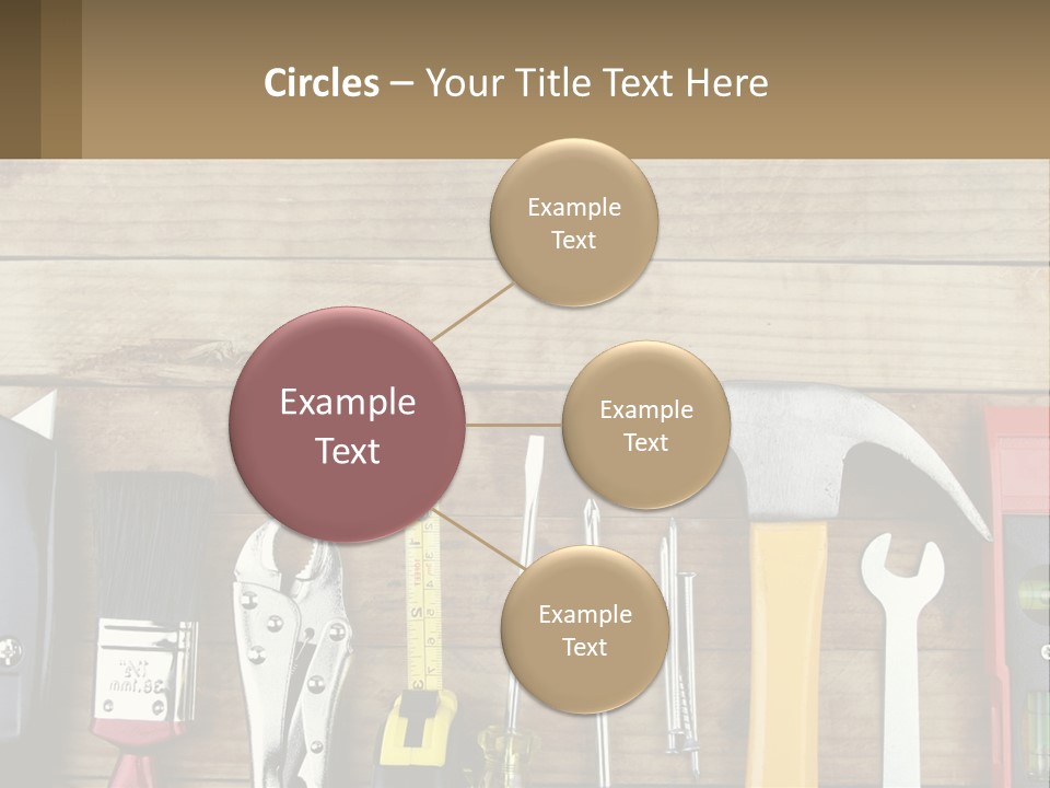 A Variety Of Tools On A Wooden Table PowerPoint Template