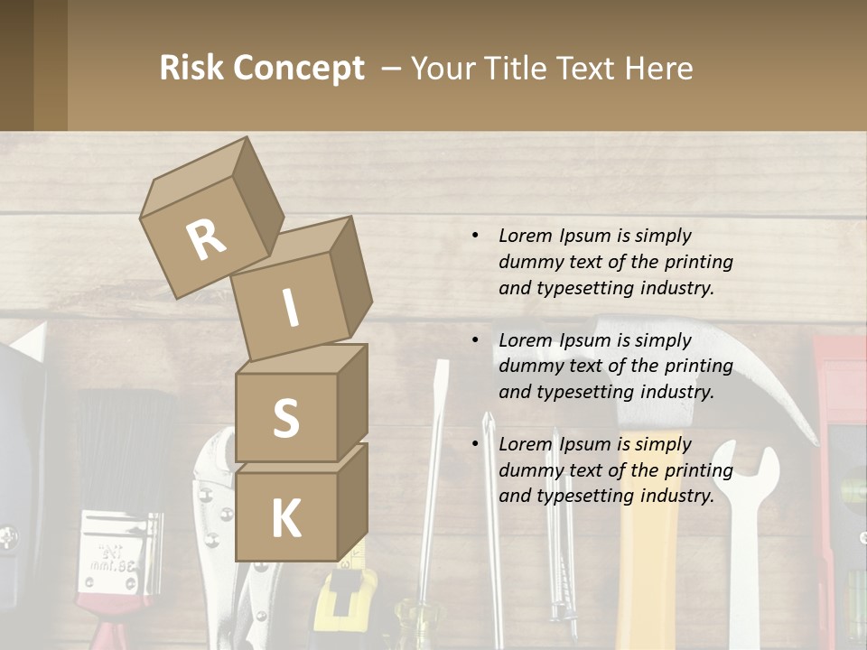 A Variety Of Tools On A Wooden Table PowerPoint Template