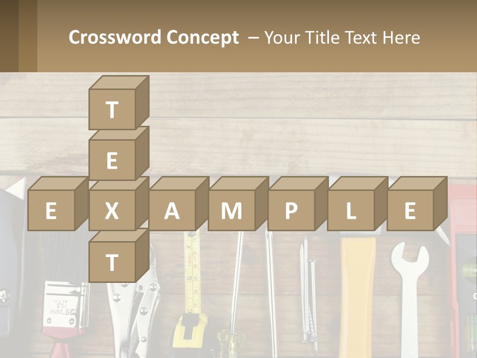 A Variety Of Tools On A Wooden Table PowerPoint Template